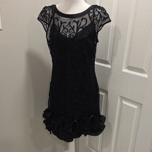 Guess Black Lace Cap Sleeve Mini Dress